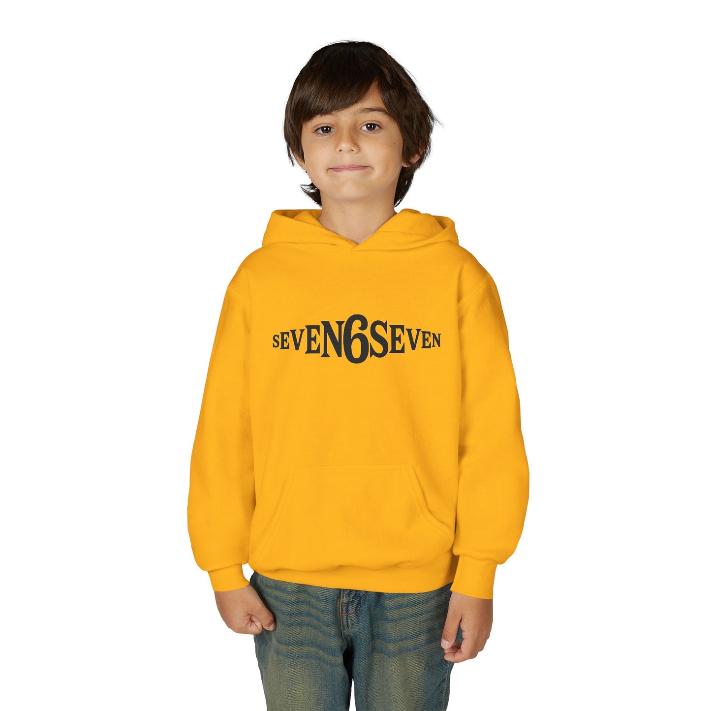 Youth Heavy Blend Hooded Sweatshirt with Black Logo