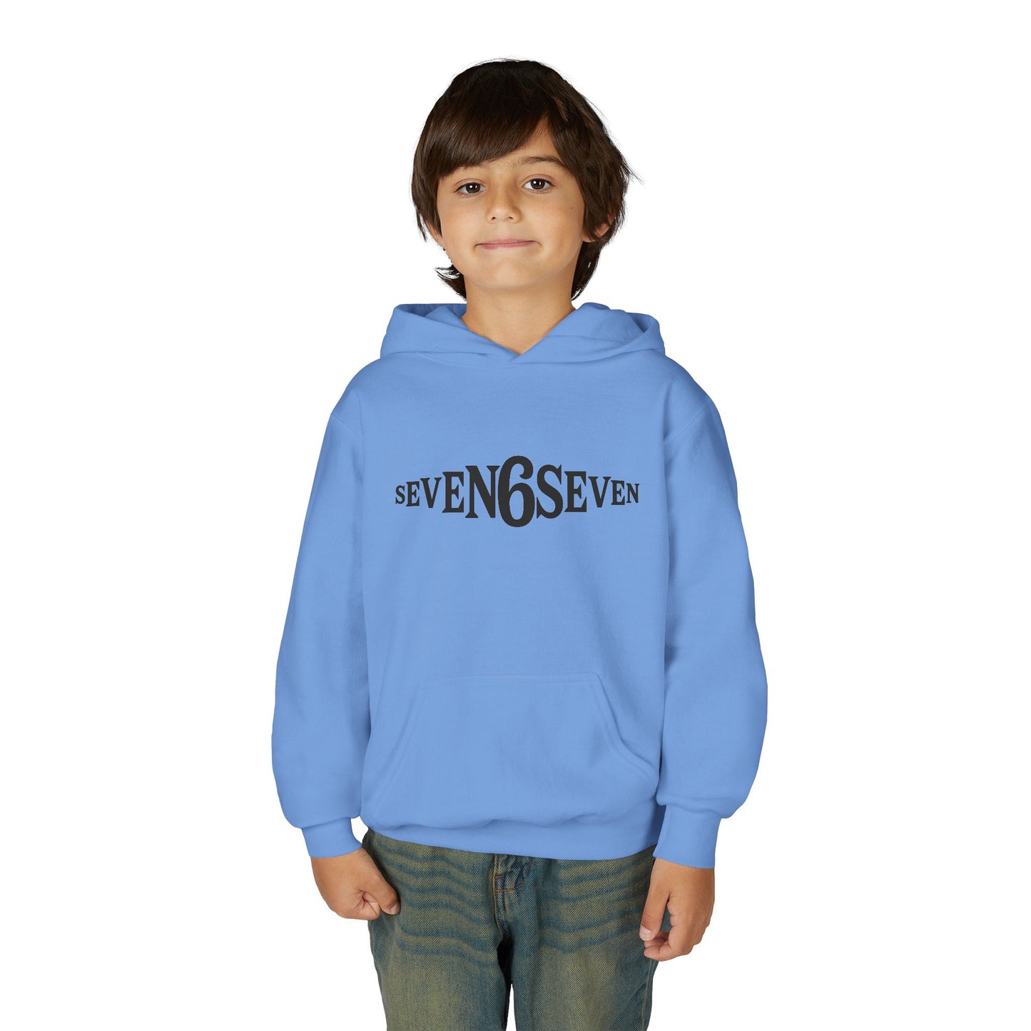Youth Heavy Blend Hooded Sweatshirt with Black Logo