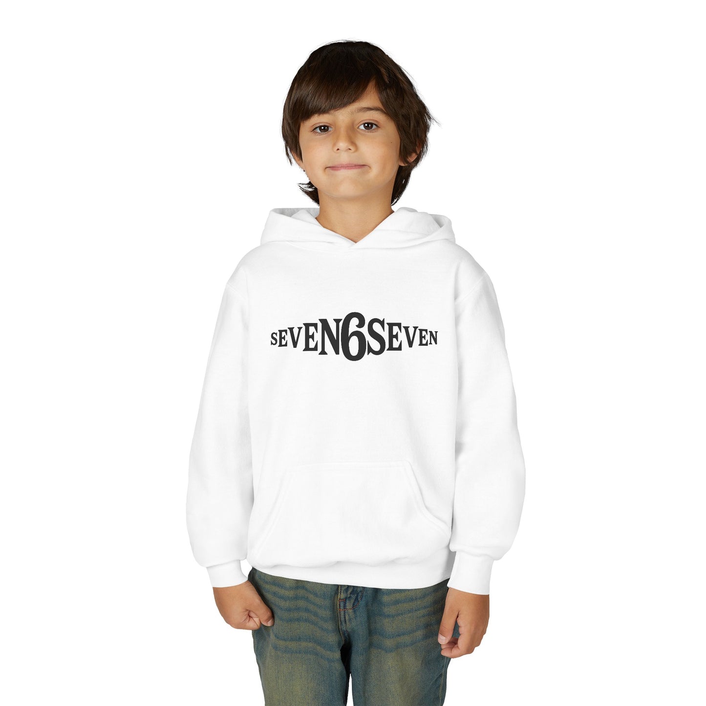 Youth Heavy Blend Hooded Sweatshirt with Black Logo