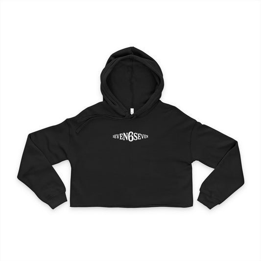 Black Cropped Hoodie with White Logo
