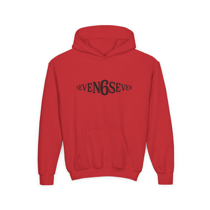 Youth Heavy Blend Hooded Sweatshirt with Black Logo