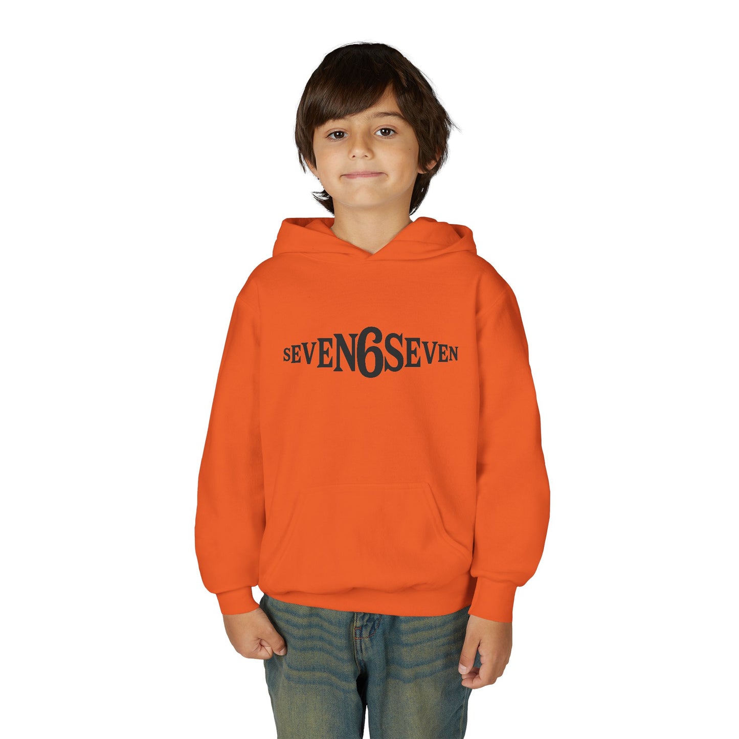 Youth Heavy Blend Hooded Sweatshirt with Black Logo