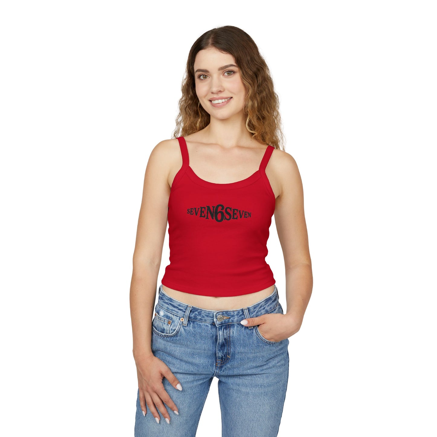 Women's Spaghetti Strap Tank Top with Black Logo