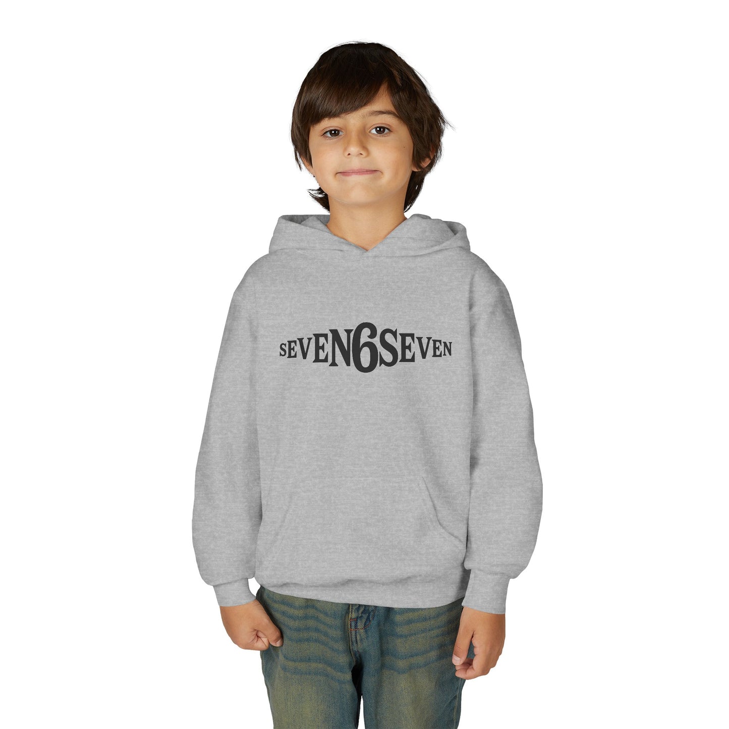 Youth Heavy Blend Hooded Sweatshirt with Black Logo