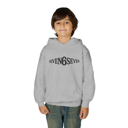 Youth Heavy Blend Hooded Sweatshirt with Black Logo